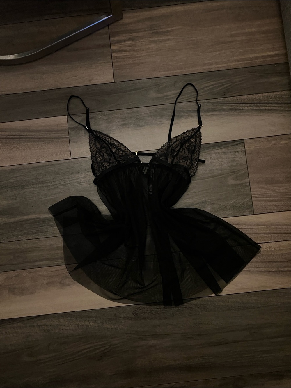 Victoria's Secret Black Lace & Sheer Babydoll Chemise